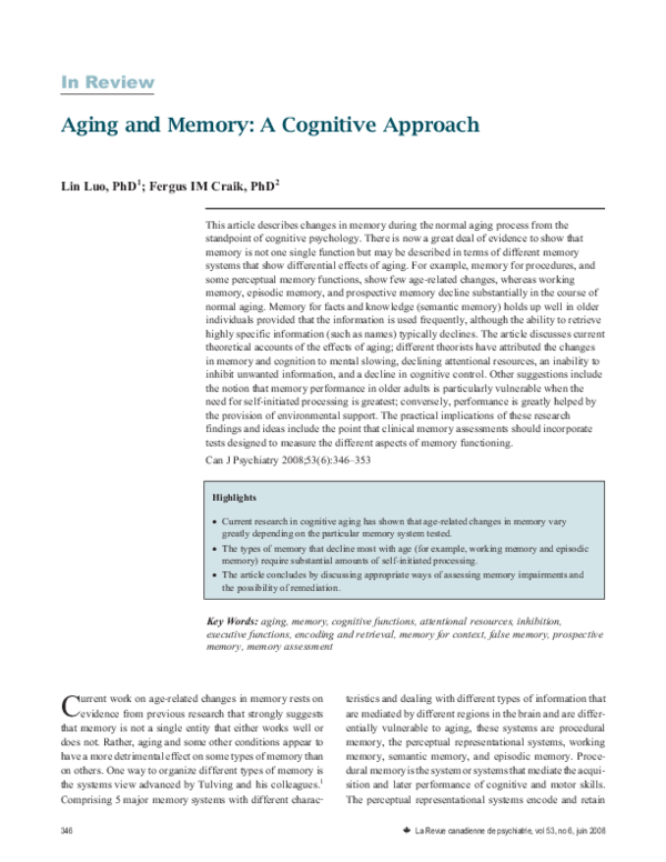 (PDF) Aging and Memory: A Cognitive Approach