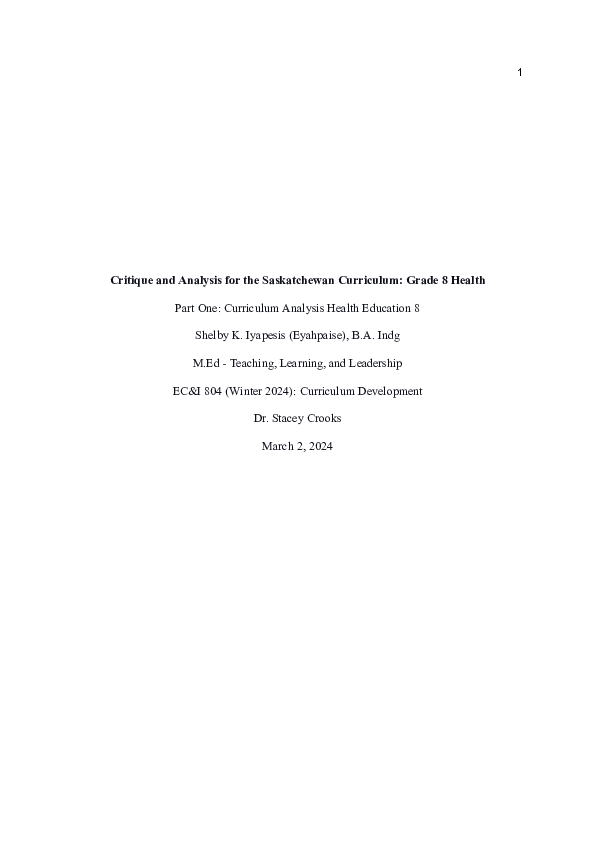 (PDF) Eyahpaise ECI804Analysis CritiqueforGradeHealthEd8 Saskcurriculum