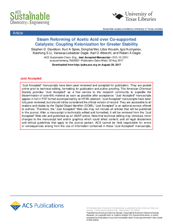 (PDF) Steam Reforming of Acetic Acid over Co-Supported Catalysts ...
