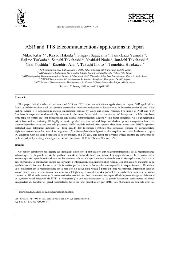 (PDF) ASR and TTS telecommunications applications in Japan | 茂樹 嵯峨山 ...