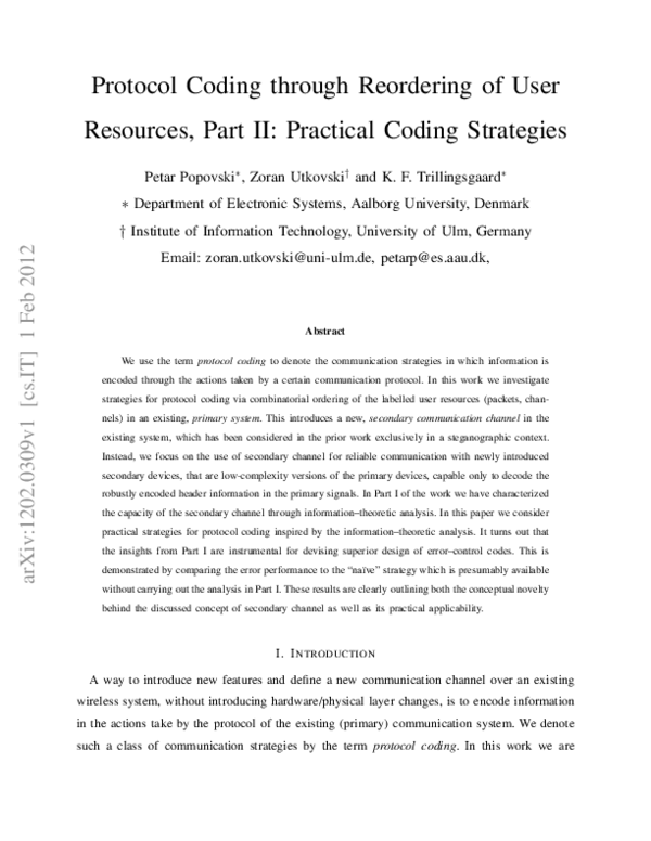 (PDF) Protocol Coding through Reordering of User Resources, Part II ...