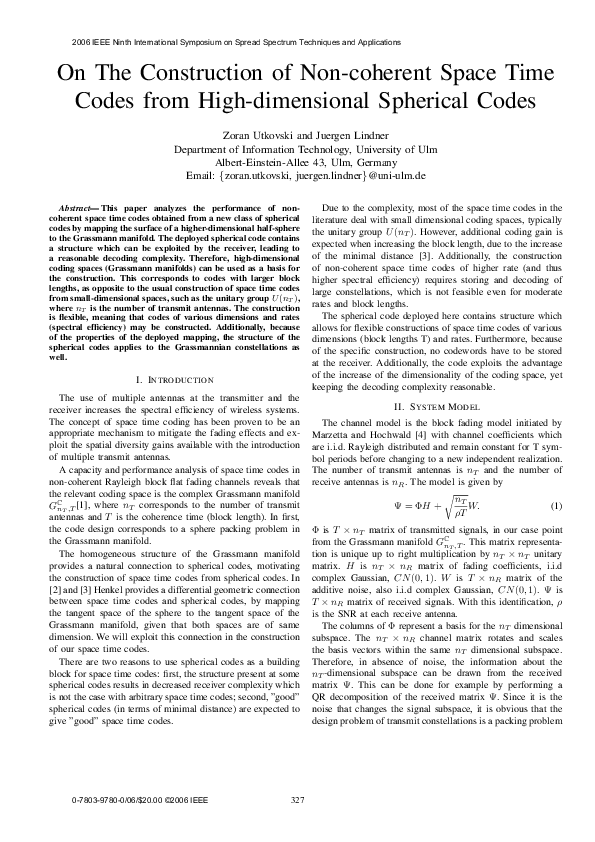(PDF) On The Construction of Non-coherent Space Time Codes from High ...
