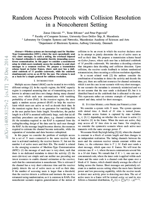 (PDF) Random Access Protocols With Collision Resolution in a ...