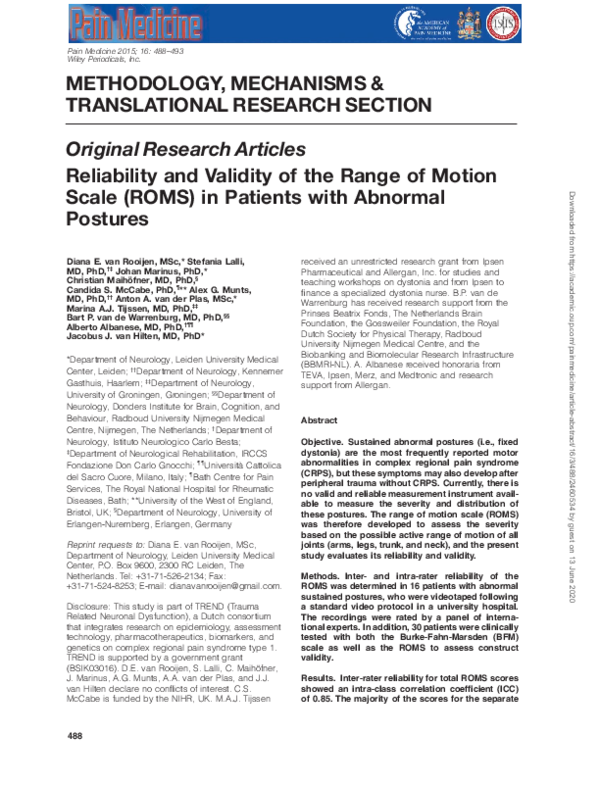 (PDF) Reliability and Validity of the Range of Motion Scale (ROMS) in ...