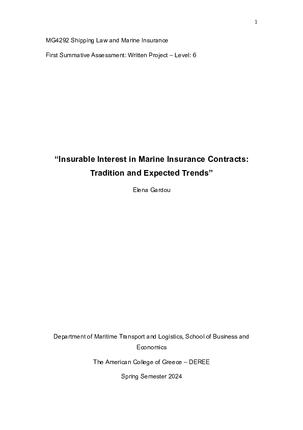(PDF) Insurable Interest in Marine Insurance Contracts