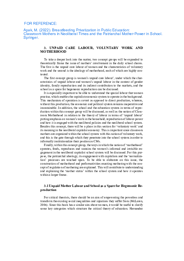 (PDF) Unpaid Care Labour, Voluntary Work and Motherhood