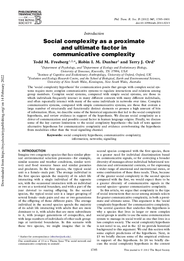 (PDF) Social complexity as a proximate and ultimate factor in ...
