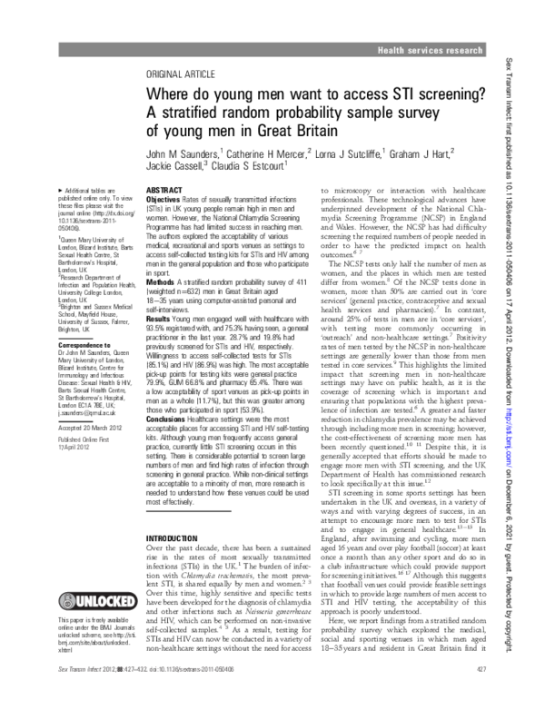 (PDF) Where do young men want to access STI screening? A stratified ...