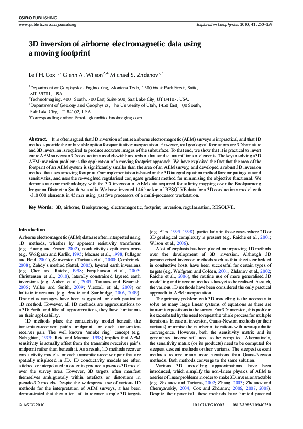 (PDF) 3D inversion of airborne electromagnetic data using a moving ...