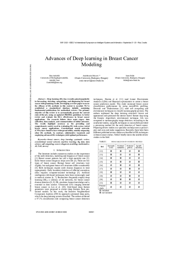 (PDF) Advances of Deep learning in Breast Cancer Modeling