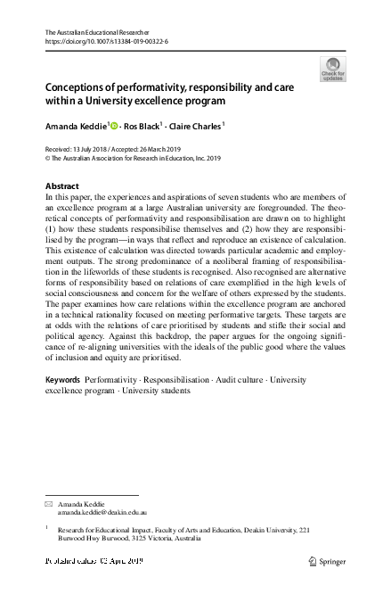 (PDF) Conceptions of performativity, responsibility and care within a ...