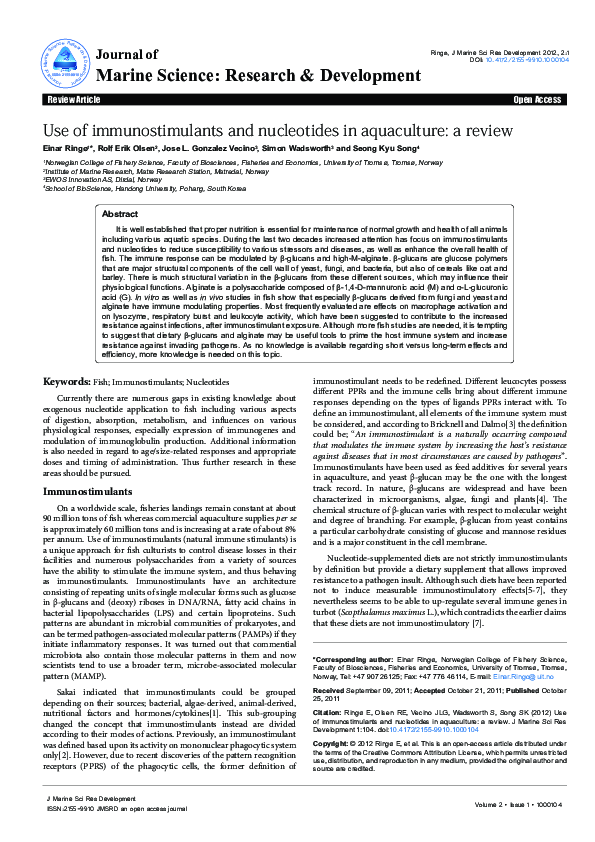 (PDF) Use of Immunostimulants and Nucleotides in Aquaculture: A Review