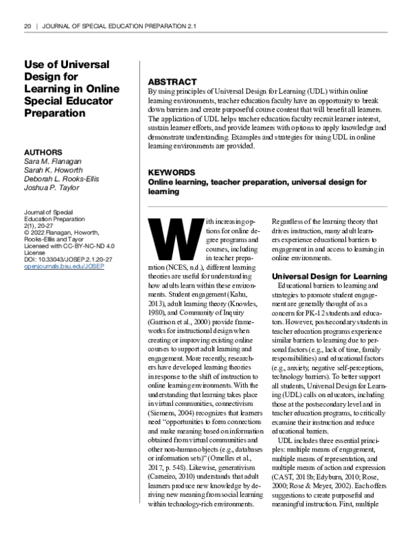 (PDF) Use of Universal Design for Learning in Online Special Educator ...