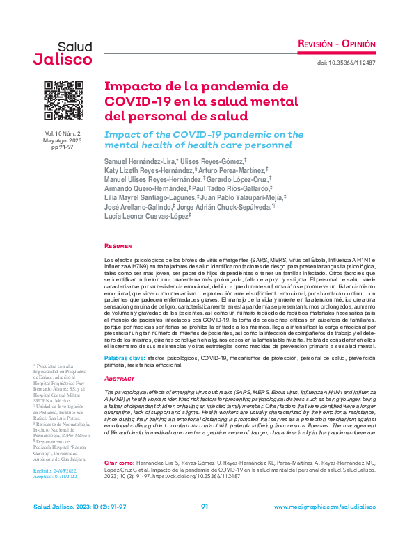(PDF) Impacto de la pandemia de COVID-19 en la salud mental del ...