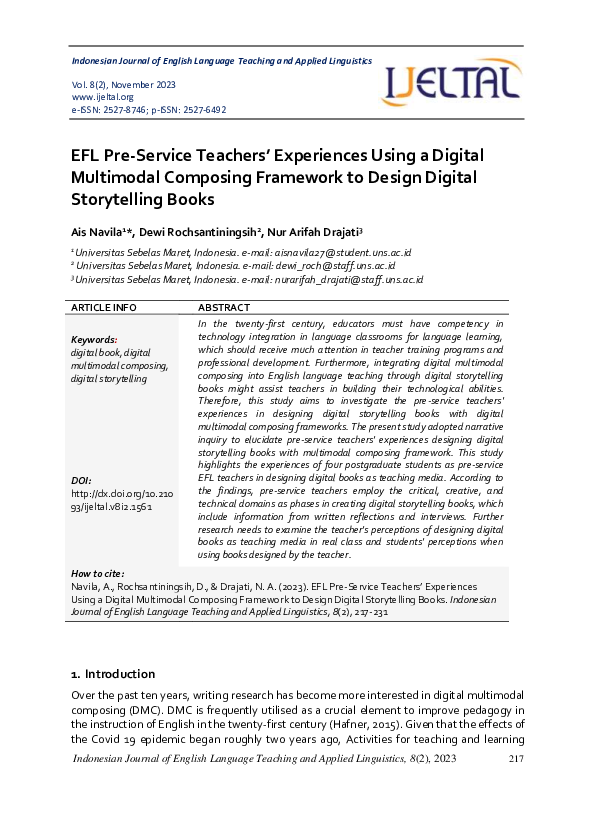 (PDF) EFL Pre-Service Teachers’ Experiences Using a Digital Multimodal ...