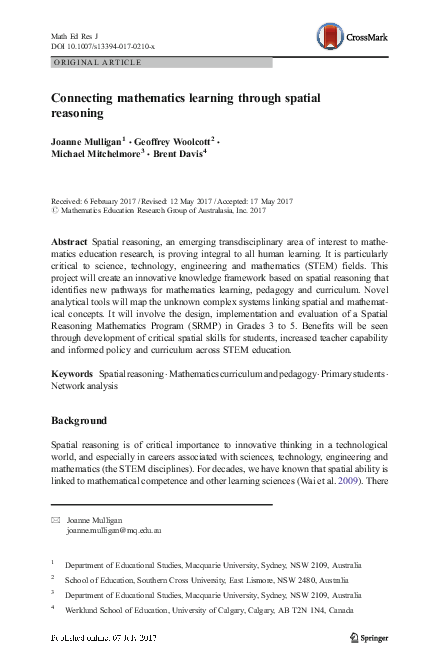 (PDF) Connecting mathematics learning through spatial reasoning