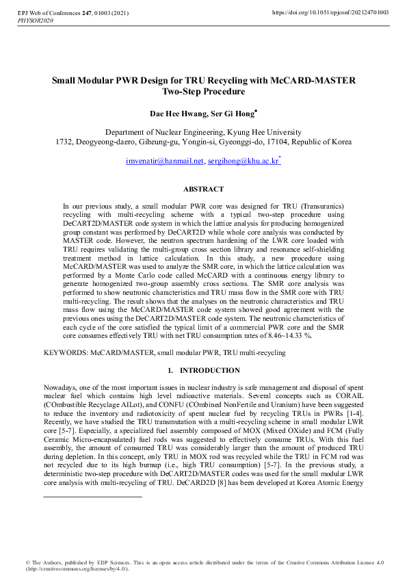 (PDF) SMALL MODULAR PWR DESIGN FOR TRU RECYCLING WITH McCARD-MASTER TWO ...