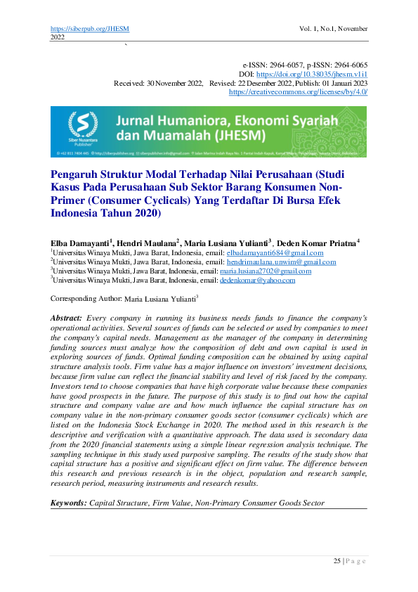 (PDF) Pengaruh Struktur Modal Terhadap Nilai Perusahaan (Studi Kasus ...