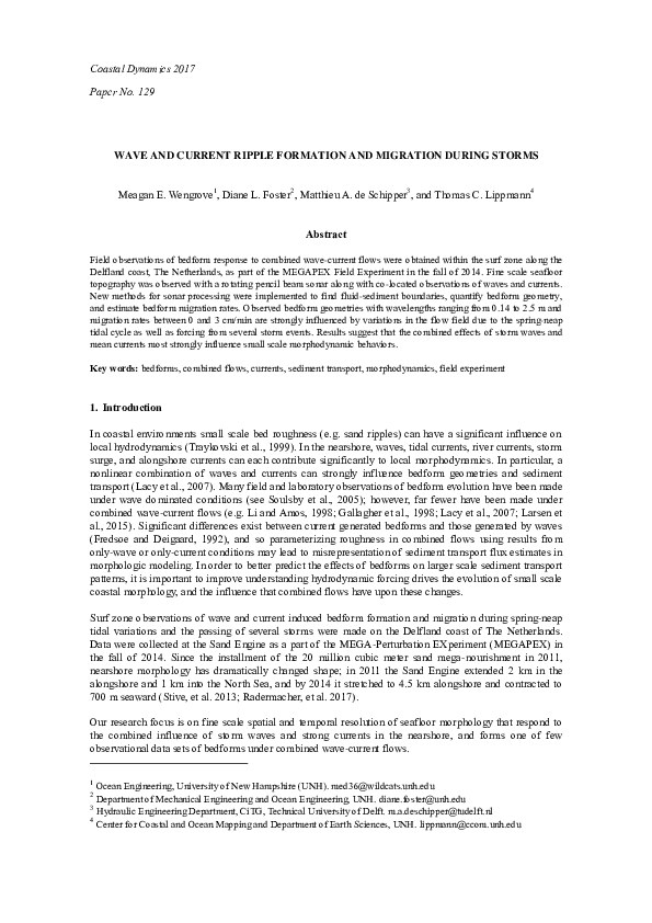 (PDF) Wave and Current Ripple Formation and Migration During Storms