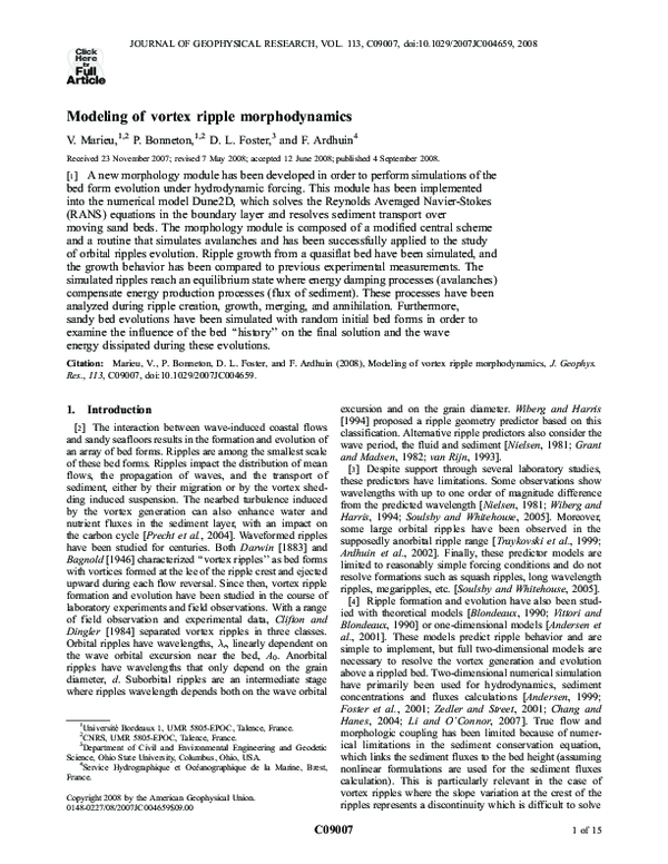 (PDF) Modeling of vortex ripple morphodynamics