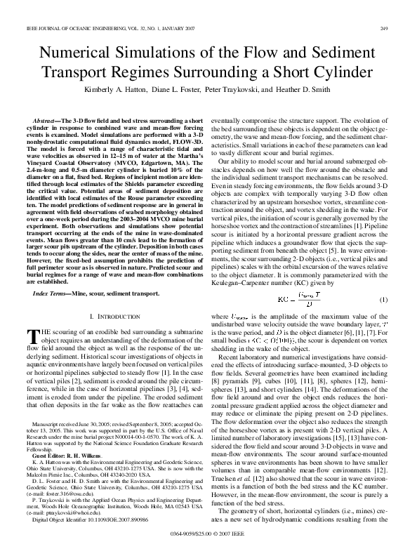 (PDF) Numerical Simulations of the Flow and Sediment Transport Regimes ...