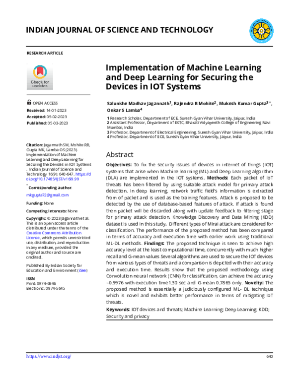 (PDF) Implementation of Machine Learning and Deep Learning for Securing ...