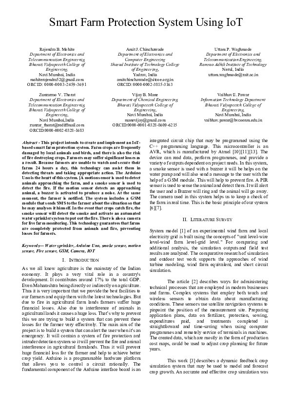 (PDF) Smart Farm Protection System Using IoT