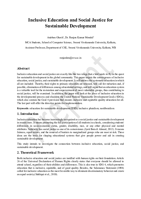 (PDF) Inclusive Education and Social Justice for Sustainable Development