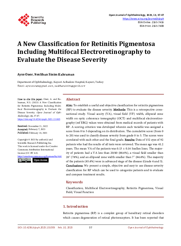 (PDF) A New Classification for Retinitis Pigmentosa Including ...
