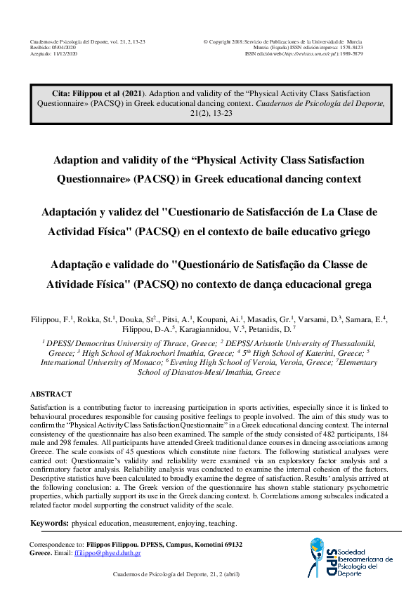 (PDF) Adaption and validity of the “Physical Activity Class ...