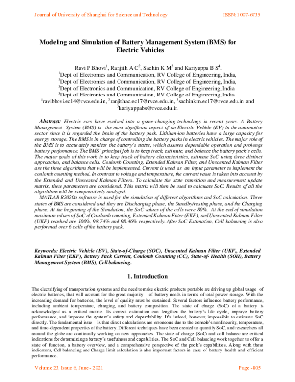(PDF) Modeling and Simulation of Battery Management System (BMS) for ...