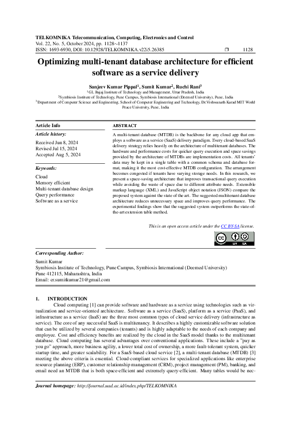 (PDF) Optimizing multi-tenant database architecture for efficient ...