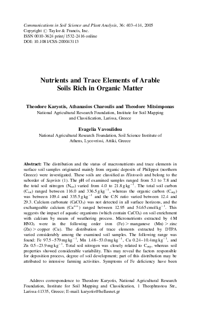 (PDF) Nutrients and Trace Elements of Arable Soils Rich in Organic Matter