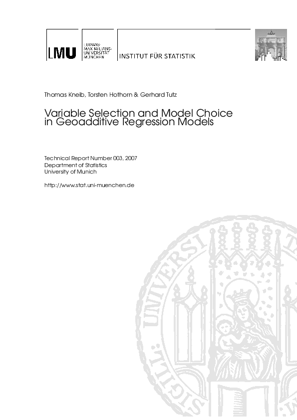 (PDF) Variable Selection and Model Choice in Geoadditive Regression Models
