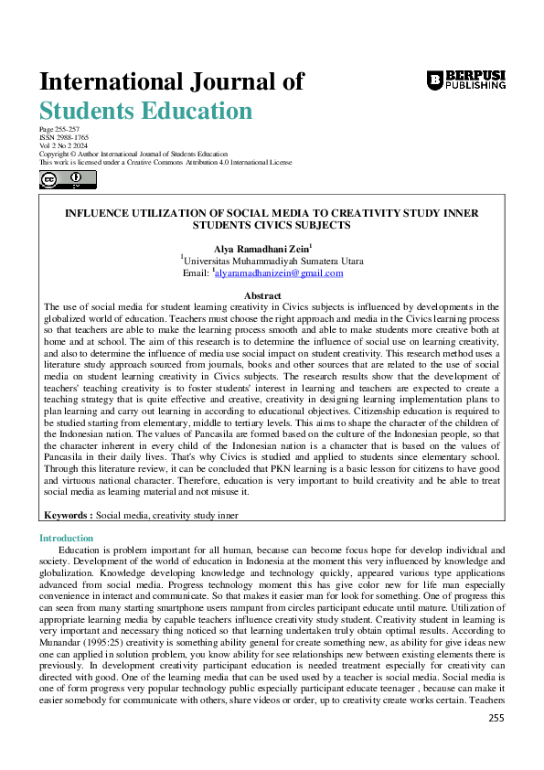 (PDF) Influence Utilization of Social Media to Creativity Study Inner ...