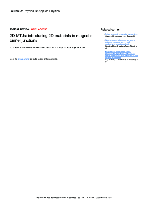 (PDF) 2D-MTJs: introducing 2D materials in magnetic tunnel junctions