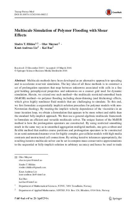 (PDF) Multiscale Simulation of Polymer Flooding with Shear Effects