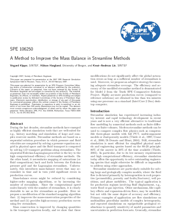 (PDF) A Method To Improve the Mass Balance in Streamline Methods