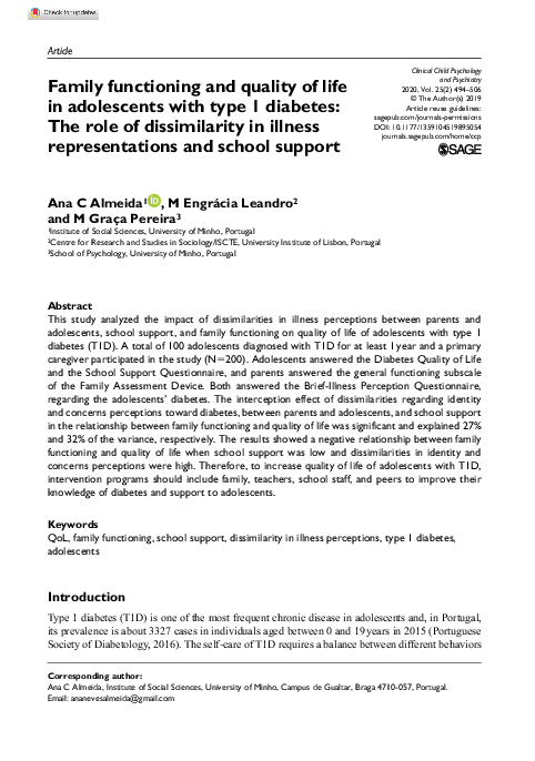 (PDF) Family functioning and quality of life in adolescents with type 1 ...