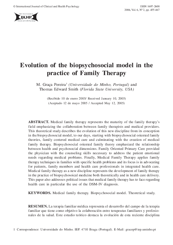 (PDF) EVOLUTION OF THE BIOPSYCHOSOCIAL MODEL IN THE PRACTICE OF FAMILY ...