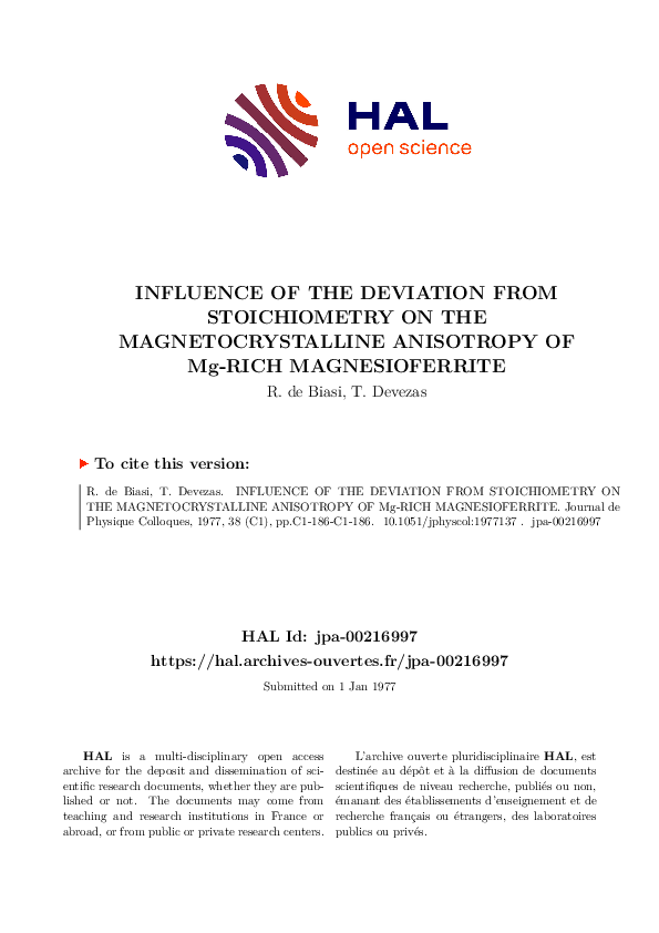 (PDF) INFLUENCE OF THE DEVIATION FROM STOICHIOMETRY ON THE ...