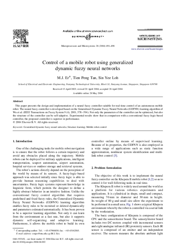 (PDF) Control of a mobile robot using generalized dynamic fuzzy neural ...