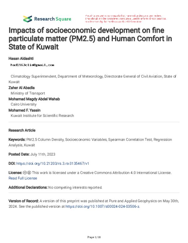 (PDF) Impacts of socioeconomic development on fine particulate matter ...