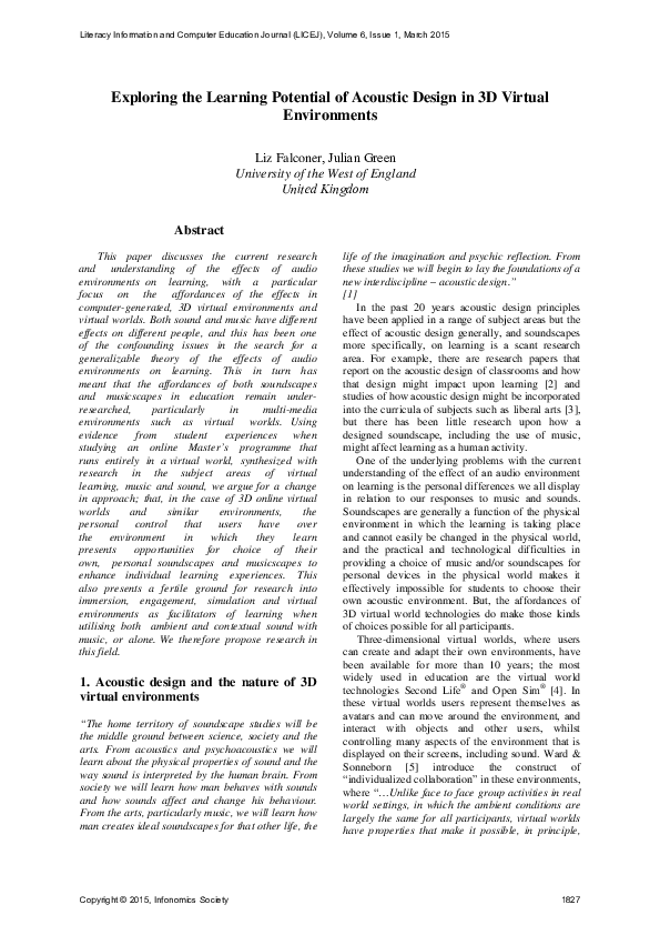 (PDF) Exploring the Learning Potential of Acoustic Design in 3D Virtual ...