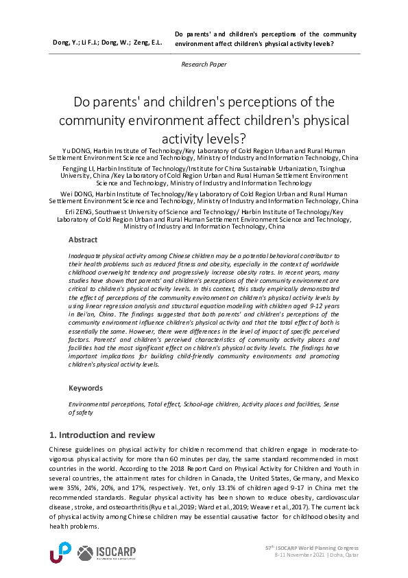 (PDF) Do parents' and children's perceptions of the community ...