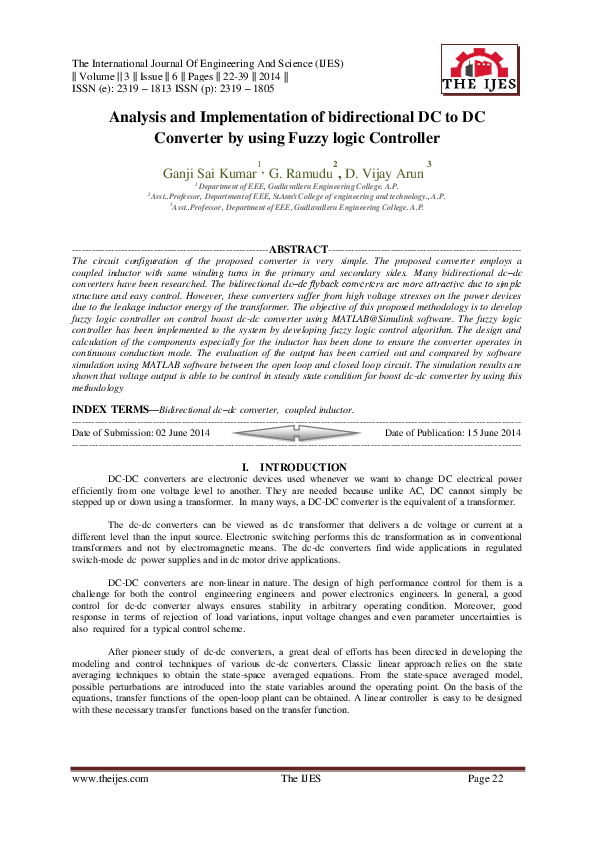 (PDF) Analysis and Implementation of bidirectional DC to DC Converter ...