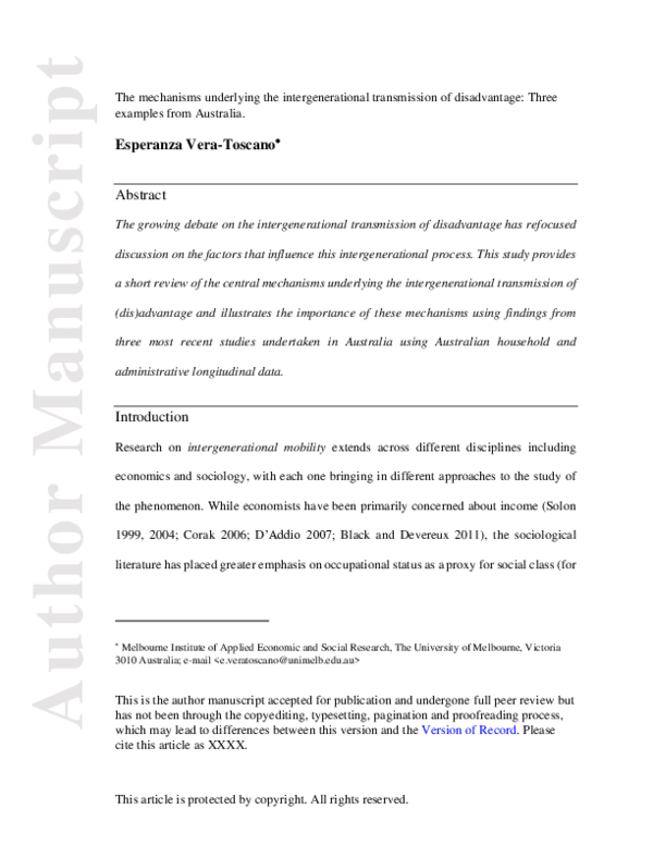 (PDF) The Mechanisms Underlying the Intergenerational Transmission of ...