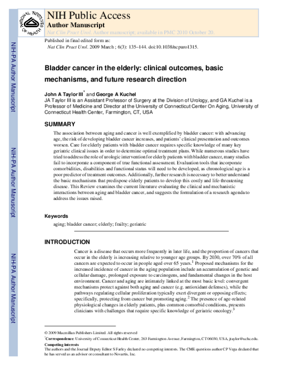 (PDF) Bladder cancer in the elderly: clinical outcomes, basic ...