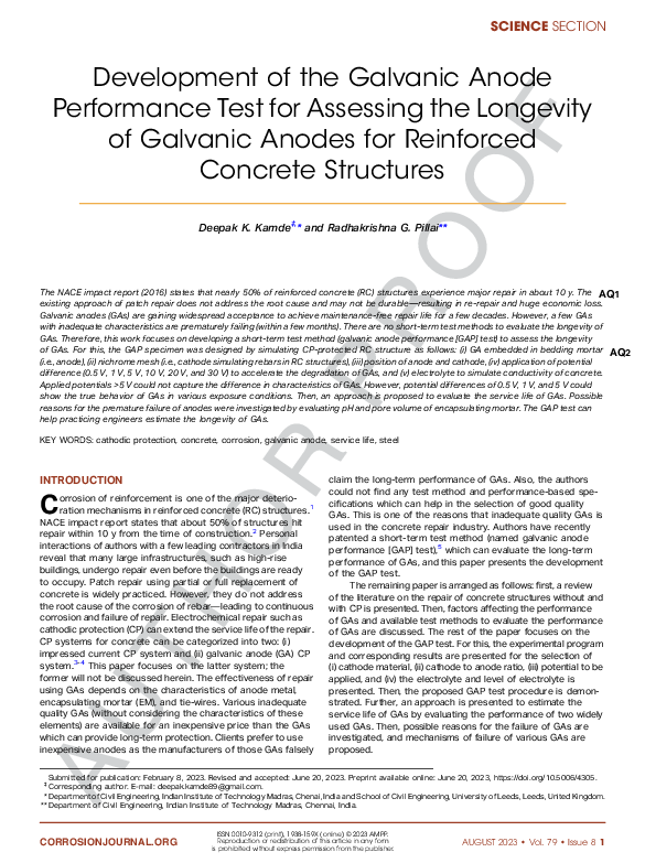 (PDF) Development of galvanic anode performance (GAP) test for ...