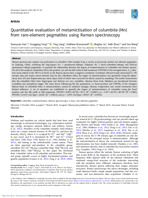 (PDF) Quantitative evaluation of metamictisation of columbite-(Mn) from ...